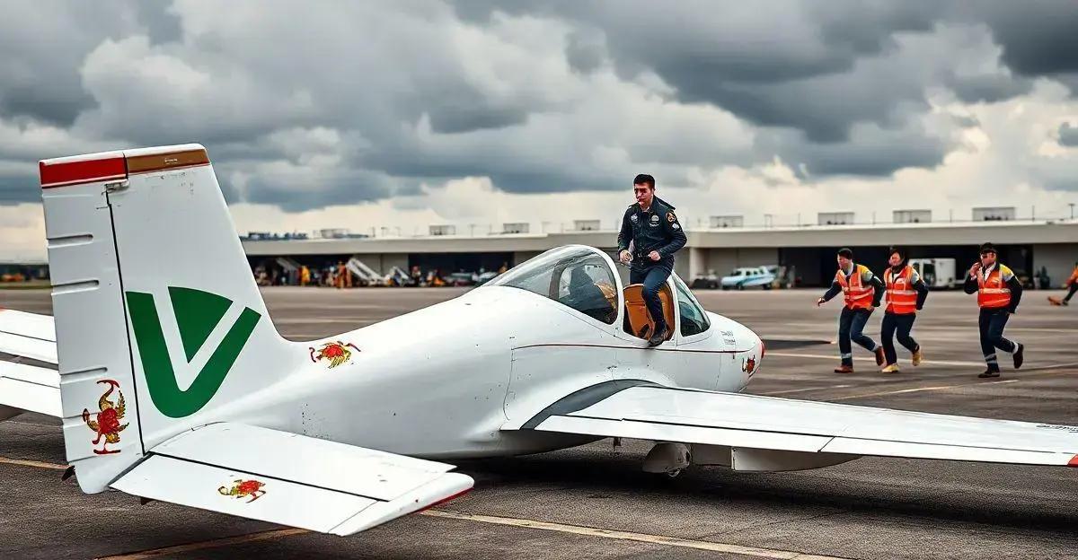 Avião monomotor tomba após ser atingido por rajada de vento em Maringá, mas ninguém se feriu.